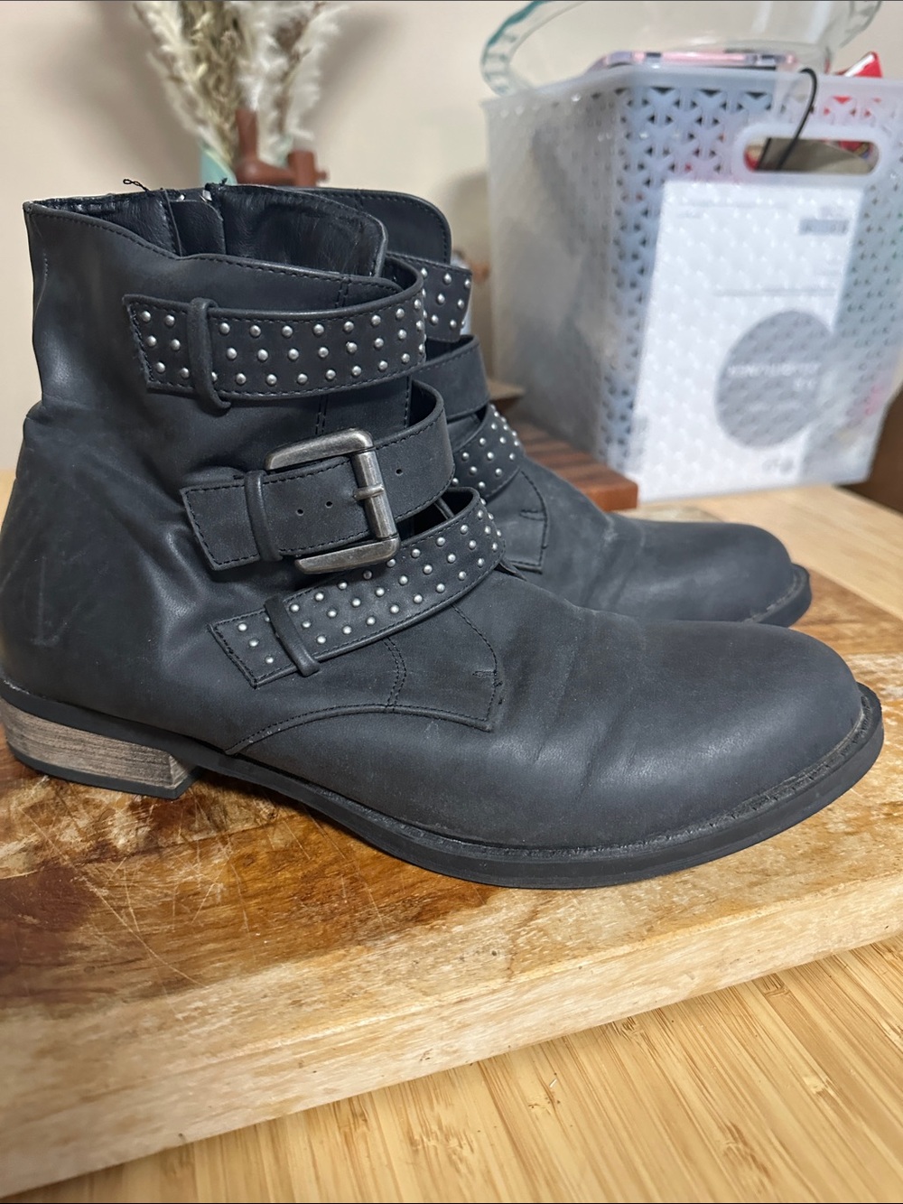 Black Studded Leather Ankle Boots